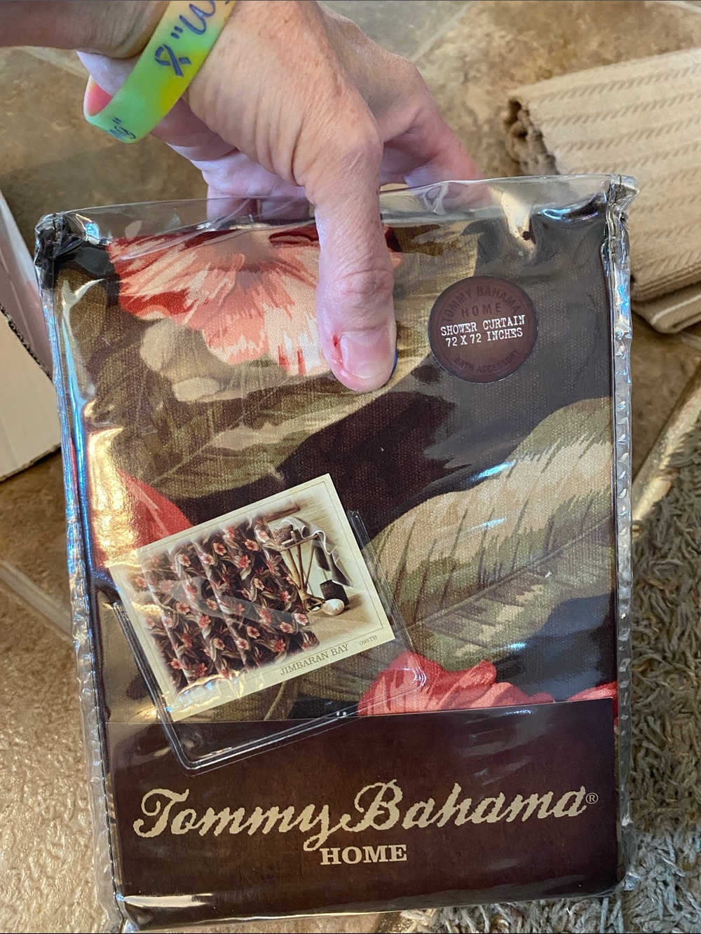 Tommy Bahama Floral Shower Curtain in Brown with Coral Accents 72x72